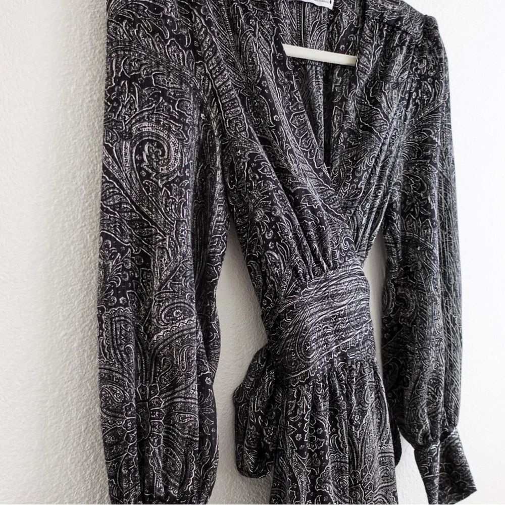 ZARA Paisley Print Grey/Black Maxi Tie Waste Dress Size S - Picture 6 of 14